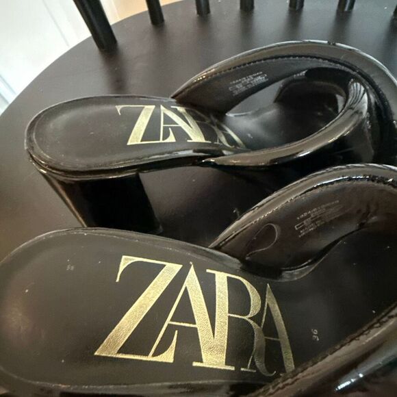 Zara black patent block heel sandals size 6 - Picture 9 of 12